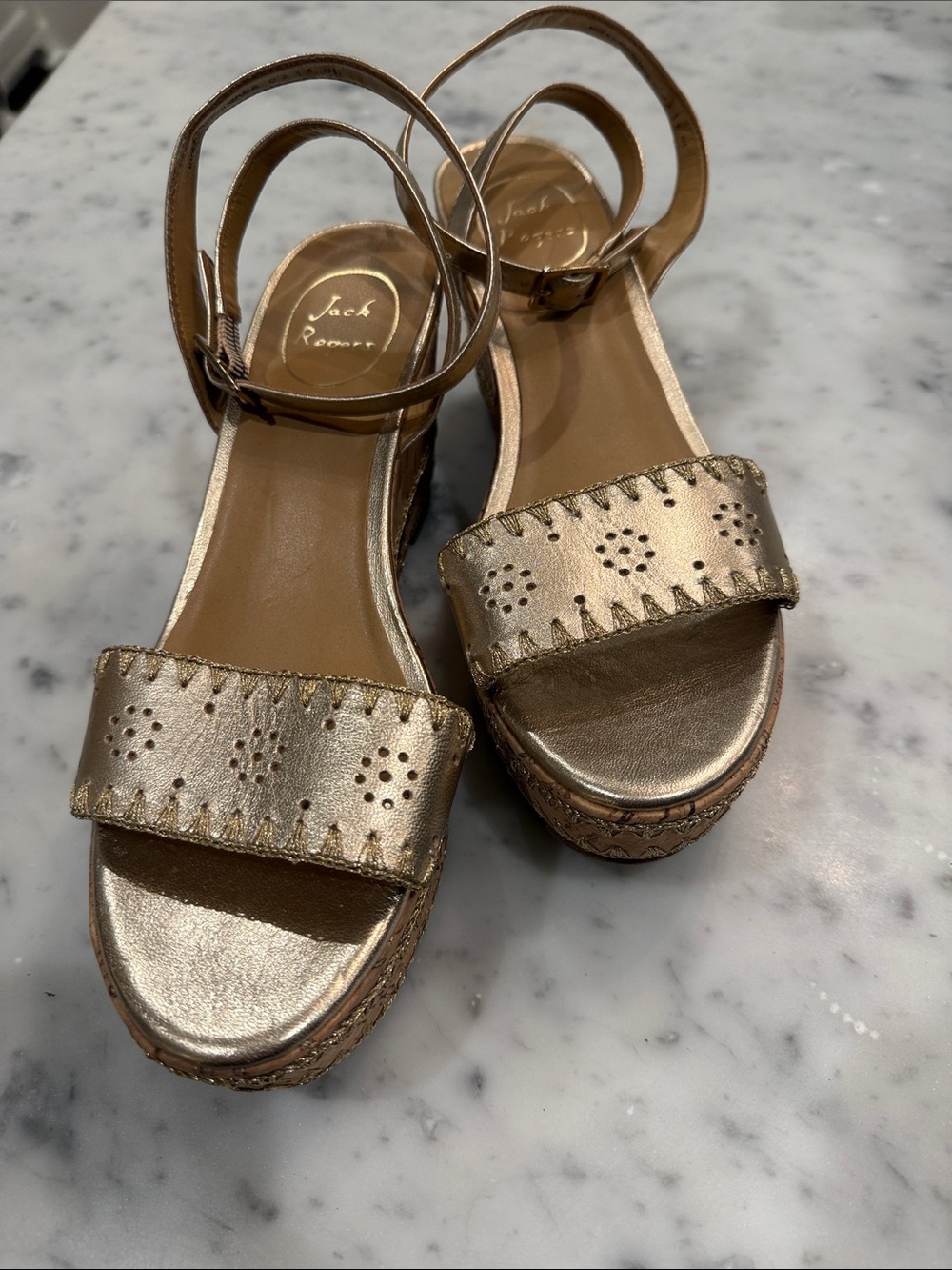 Jack Rogers Metallic Gold Espadrille Wedge Sandals